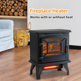 Indoor 17 Inch 1400W Compact Infrared Quartz Freestanding Portable Electric Fireplace Stove Heater with Realistic 3D Flame Effect