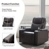 Power Motion Recliner with USB Charging Port and Hidden Arm Storage 2 Convenient Cup Holders Design and 360° Swivel Tray Table,Black（旧PP198292AAB）