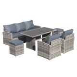 6-Piece Outdoor PE Rattan Sofa Set Patio Garden Wicker Dining and Coffee Sofa-Grey