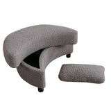 32.7" W Boucle Upholstered Half Crescent Moon Storage Bench Large Ottoman With Tray Serve As Side Table Soft Padded Seat Dressing Shoe Bench Foot Rest For Living Room, Entryway, Hallway（Dark Gray）