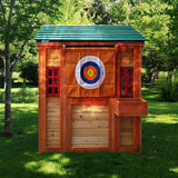 Eco-friendly Outdoor Wooden 4-in-1 Game House for kids garden playhouse with different games on every surface,Solid wood,61.4"Lx45.98“Wx64.17H