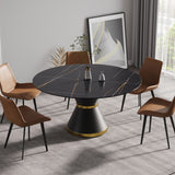 Modern artificial stone round black carbon steel base dining table