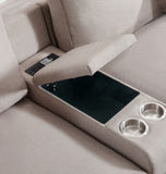 Beige Linen Fabric 7Pc Reversible Chaise Sectional Sofa with a USB, Charging Ports, Cupholders, Storage Console Table and Pillows and Interchangeable Legs