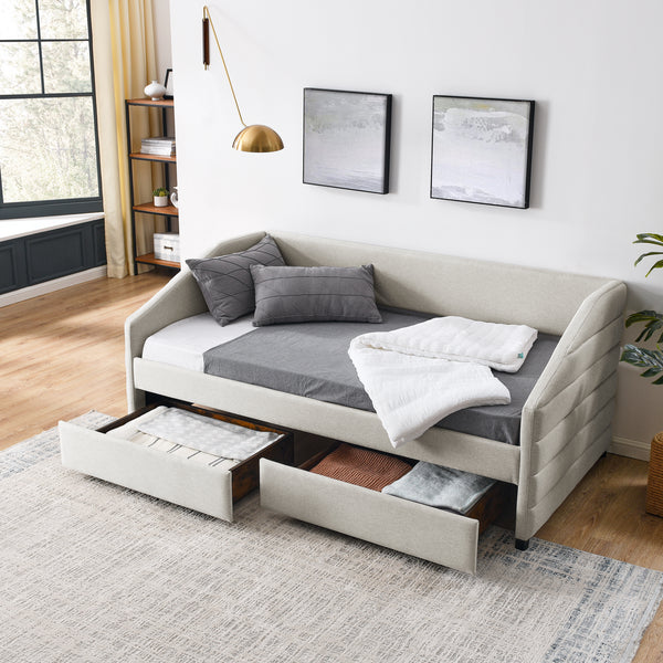 Twin Beige Size Daybed with Two Drawer Trundle
