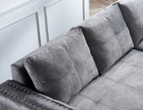 Sectional sofa with pulled out bed,  2 seats sofa and reversible chaise with storage, both hands with copper nail, GREY, (91" x 64" x 37")