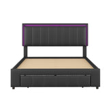 Upholstered Platform Bed with LED Lights and Two Motion Activated Night Lights,Queen Size Storage Bed with Drawer, Black