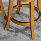 30" Bar Height Slat Back Swivel Stool, Natural Finish, Saddle Leather Seat