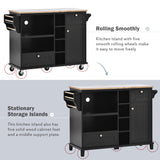 Kitchen Island Cart with Storage Cabinet and Two Locking Wheels, Solid wood Microwave cabinet