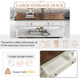 ON-TREND Two-tone Retro Cocktail Table Coffee Table Easy Assembly Movable with Caster Wheels for Livingroom (Antique White)