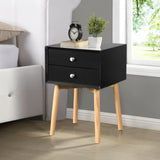 Nightstand Bedside Table with 2 Drawers and Rubber Wood Legs