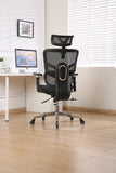 Multifunctional Mesh Office Chair - Adjustable Backrest Height, 4D Arms, Lumbar Support, Headrest and Tilt Angle - Metal Base Quiet Rubber Wheels Ergonomic High Back Computer Desk Chair (Black)