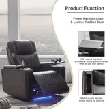 Power Motion Recliner with USB Charging Port and Hidden Arm Storage 2 Convenient Cup Holders Design and 360° Swivel Tray Table,Black（旧PP198292AAB）