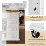K&K kitchen cart with Rubber wood desktop rolling mobile kitchen island with storage and 5 draws