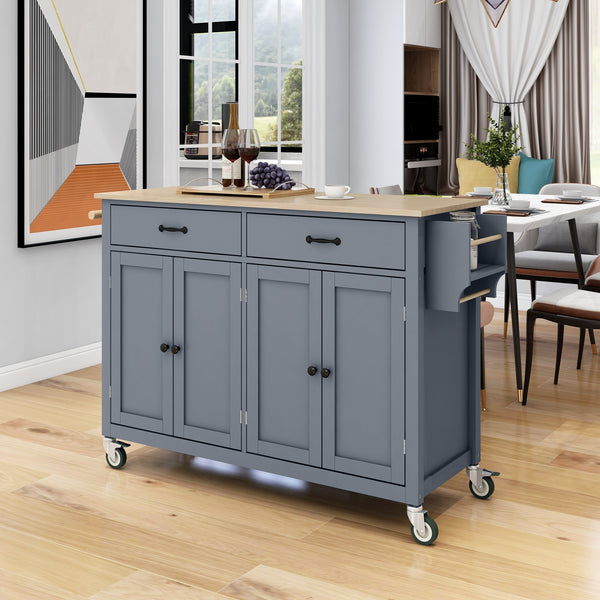 Grey Kitchen Island Cart with Solid Wood Top