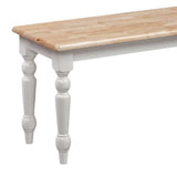 Grained Rectangular Wooden Bench with Turned Legs, Natural Brown and White