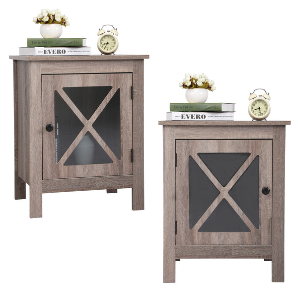 Set of 2 Nightstand, Bedside Furniture with X-Shaped Door