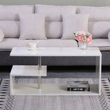LED Coffee Table for Living Room, Modern Coffee Table, High Gloss White Finish Centre Sofa Table, S-Shaped Open Storage Shelf