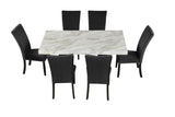 7-piece Dining Table Set with 1 Faux Marble Dining Rectangular Table and 6 Upholstered-Seat Chairs ,for Dining room and Living Room