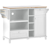 Kitchen Island Cart with Storage Cabinet and Two Locking Wheels ,Solid wood desktop, Microwave cabinet