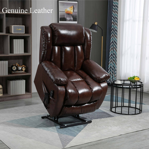 Anitque Brown Leather lift chair Dual Motor  with 8-Point Vibration Massage and Lumbar Heating