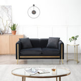 Modern Black Velvet Loveseat Sofa, Side Pocket Mid-Century Tufted, Gold Metal Legs