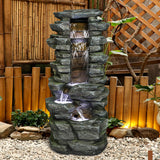 31” Showering Garden Waterfall with LED Resin Outdoor Fountains for Garden