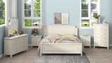 6 Pieces Bedroom Sets Milky White Solid Rubber Wood King Size Platform Bed with Nightstand*2, Chest, Mirror and Dresser
