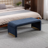 New Boucle Fabric Loveseat Ottoman Footstool Bedroom Bench Shoe Bench With Gold Metal Legs,Dark Blue