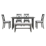 6-Piece Family Dining Room Set Solid Wood Space Saving Foldable Table and 4 Chairs with Bench for Dining Room