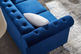 Sofa chair, with button and copper nail on arms and back, one white villose pillow, velvet Blue (38"x34.5"x30")