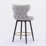 A&A Furniture,Counter Height 25" Modern Leathaire Fabric bar chairs,180° Swivel Bar Stool Chair for Kitchen,Tufted Gold Nailhead Trim Bar Stools with Metal Legs,Set of 2 (Light Gray)