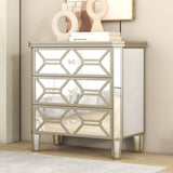 Elegant Mirrored 3-Drawer Chest with Golden Lines Storage Cabinet for Living Room, Hallway, Entryway