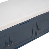 TREXM  Storage Bench with 3 Shutter-shaped Doors,  Shoe Bench with Removable Cushion and Hidden Storage Space (Antique Navy)