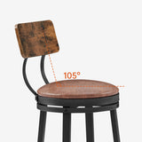 Swivel Bar Stool, High Bar Stool With Backrest, PU Soft Seat Cushion, Industrial, Thickened Iron Frame, Footrest.（Rustic Brown，13.4’’w x 40.5’’h）