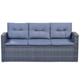 Wicker PE rattan Patio Outdoor Dining Conversation Sectional Set with coffee table, wicker sofas, ottomans,  removable cushions (Dark grey wicker, Light grey cushion)