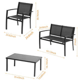 4 Pieces Patio Furniture Set Outdoor Garden Patio Conversation Sets Poolside Lawn Chairs with Glass Coffee Table Porch Furniture (Black)