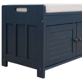 TREXM  Storage Bench with 3 Shutter-shaped Doors,  Shoe Bench with Removable Cushion and Hidden Storage Space (Antique Navy)
