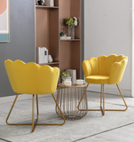 Zen Zone Velvet Accent/Conversation Lounge Chair With Iron Metal Gold Plated Legs, Suitable For Office, Lounge, Living Room, Set of 2, Yellow
