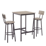 Bar Table Set with 2 Bar stools PU Soft seat with backrest (Grey，23.62’’w x 23.62’’d x 35.43’’h)