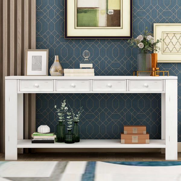TREXM Console Table for Entryway Hallway Sofa Table with Storage Drawers and Bottom Shelf ( Antique White)