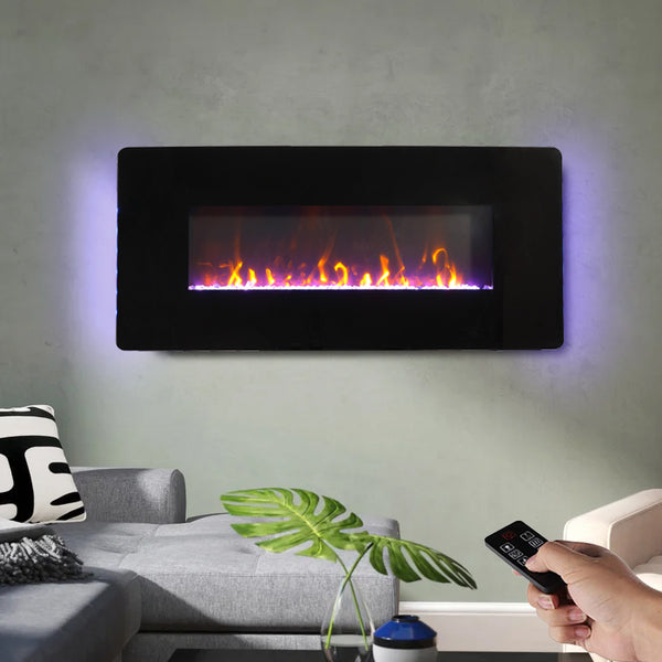 36 Inch Curved Front Electric Fireplace,Freestanding or Wall Mounted Electric Fireplace with Adjustable Flame Color & Remote Control