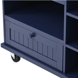 Kitchen Island Cart with Storage Cabinet and Two Locking Wheels, Solid wood desktop, Microwave cabinet