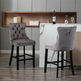 Contemporary Velvet Upholstered Barstools with Button Tufted Decoration and Wooden Legs, and Chrome Nailhead Trim, Leisure Style Bar