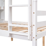 Full Over Full Bunk Beds with Bookcase Headboard, Solid Wood Bed Frame with Safety Rail and Ladder, Kids/Teens Bedroom, Guest Room Furniture, Can Be converted into 2 Beds, White
