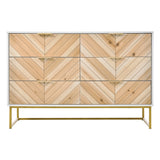 6 Drawer Dresser with Metal Leg and Handle for Bedroom, Storage Cabinet with Natural Wood Finish Drawer,White+Natural
