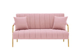 [New Design] Modern and comfortable pink Australian cashmere fabric sofa, comfortable loveseat with two throw pillows