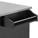 Kitchen Cart with Stainless Steel Top and Storage Cabinet with Two Drawers & Goblet Holder & Wine Rack & Spice Rack & Towel Holder