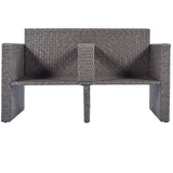 2-Piece All-Weather Wicker Conversation Set Rattan Sofa Set Outdoor Patio Half-moon Sectional Furniture Set w/ Side Table for Umbrella, Gray Rattan+Gray Cushion