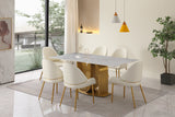 Dining Table in Gold with Sintered Stone Top and  U shape Pedestal Base