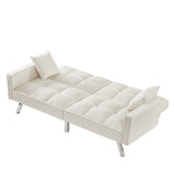 cream white  Velvet Sofa Couch Bed with Armrests and 2 Pillows for Living Room and Bedroom .(White)